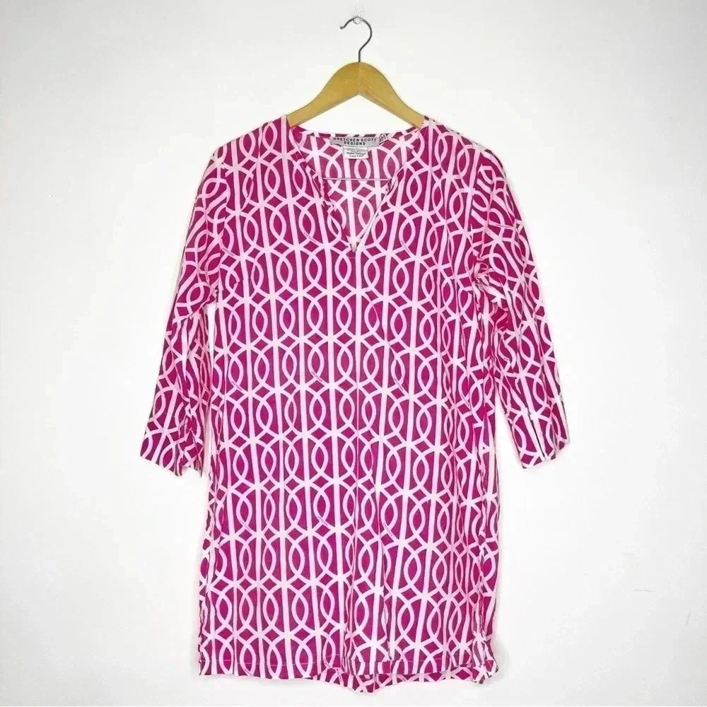 Gretchen Scott Tunic Pink White Tunic Blouse Size Medium